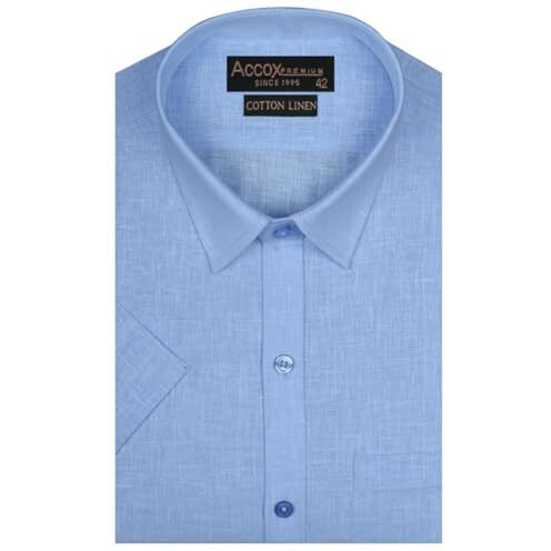 Accox Men's Breathable Cotton Linen Half Sleeves Regular Fit Solid Plain Formal Shirt For Men (Gcr232_42) Multicolour