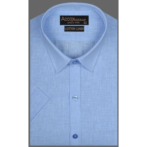 Accox Men's Breathable Cotton Linen Half Sleeves Regular Fit Solid Plain Formal Shirt For Men (Gcr232_42) Multicolour
