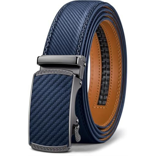 Contacts Genuine Leather Belt For Men With Autolock Buckle - Micro Adjustable Belt Fit Everywhere | Formal & Casual | Elegant Gift Box (30 Blue)