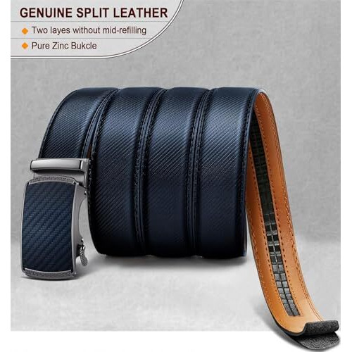 Contacts Genuine Leather Belt For Men With Autolock Buckle - Micro Adjustable Belt Fit Everywhere | Formal & Casual | Elegant Gift Box (30 Blue)