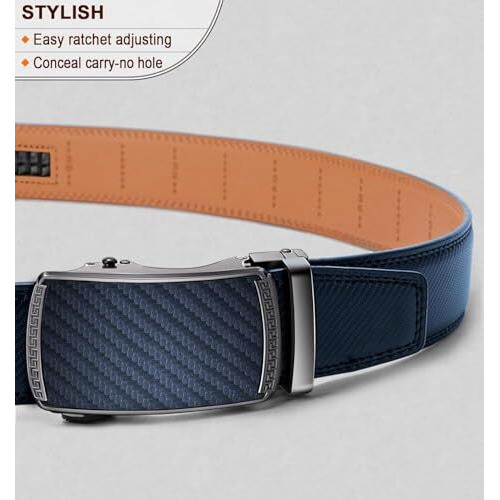 Contacts Genuine Leather Belt For Men With Autolock Buckle - Micro Adjustable Belt Fit Everywhere | Formal & Casual | Elegant Gift Box (30 Blue)