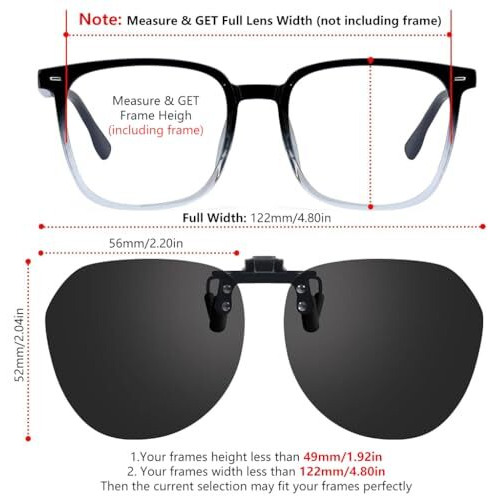 Proberos Clip On Sunglasses Lenses, Clip-On Sunglasses Attachment Uv Protection Sunlight Anti-Glare Driving Glasses For Prescription Glasses Eyeglasses Eyewear, With Case & Wipe Cloth