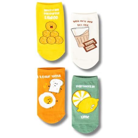 Thela Gaadi Quirky Colourful Socks - 100% Combed Cotton Printed Funky Socks For Men & Women | Low Cut Ankle Length Socks | Odour Free, Breathable, Free Size | Pack Of 4 Pairs