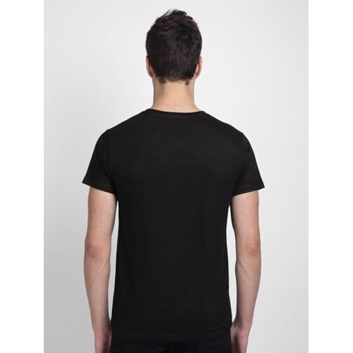 Bewakoof Men's Graphic Print Regular Fit Half Sleeve Round Neck Cotton T-Shirt Black