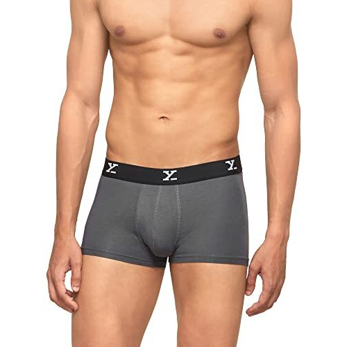 Xyxx Men's Underwear Ace Intellisoft Antimicrobial Micro Modal Trunk Pack Of 3 (BlackDeep Sea Blue Grey L)