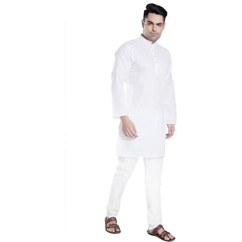 Divisive Men's Plain Cotton Blend Linen Slim Fit Kurta Pyjama Set (Dkrt70_Xl_White)