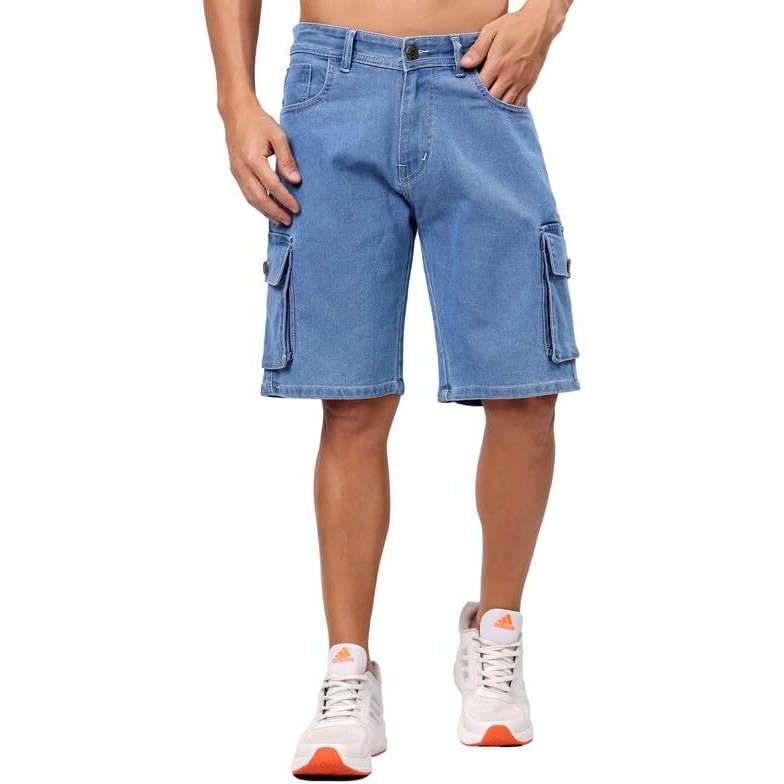 London Hills Denim Shorts For Men - Light Blue Half Pant Jeans