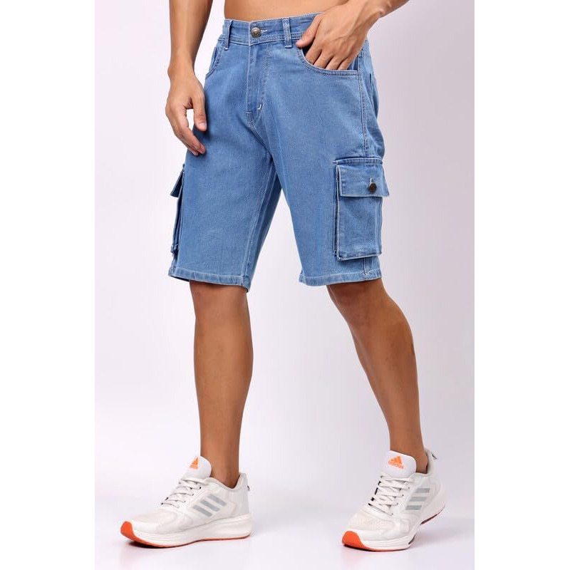 London Hills Denim Shorts For Men - Light Blue Half Pant Jeans