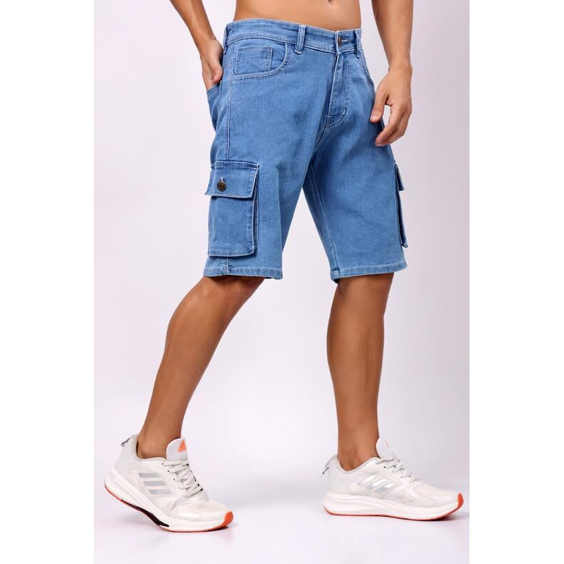 London Hills Denim Shorts For Men - Light Blue Half Pant Jeans