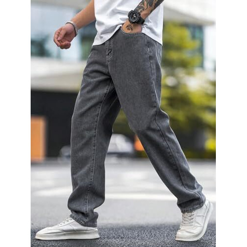 Kotty Men's Solid Regular Fit Mid Distressed Fashionable Trendy Denim Jeans(Grey,30)
