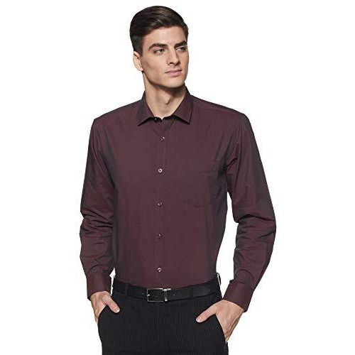 Amazon Brand - Symbol Men's Cotton Rich Formal Shirt | Plain | Full Sleeve - Regular Fit (Available In Plus Size) (Maroon_42)