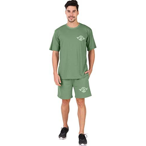 London Hills Cotton Blend Casual Round Neck Co-Ord Set For Men's Sleepwear & Loungewear Nightdress Pyjama Set & Night Suits Set For MenS Green