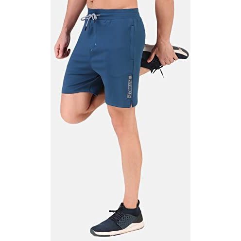 Fitinc Lycra Stretchable Shorts For Men | Track Shorts For Men With Zippered Pockets | Gym Half Pant For Man For Active Sports  Large, Airforce