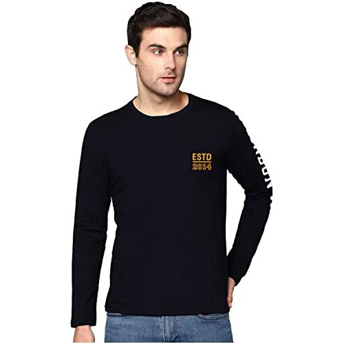 London Hills Cotton Printed Men Round Neck Full Sleeve Black Regular Fit-Shirt, Large
