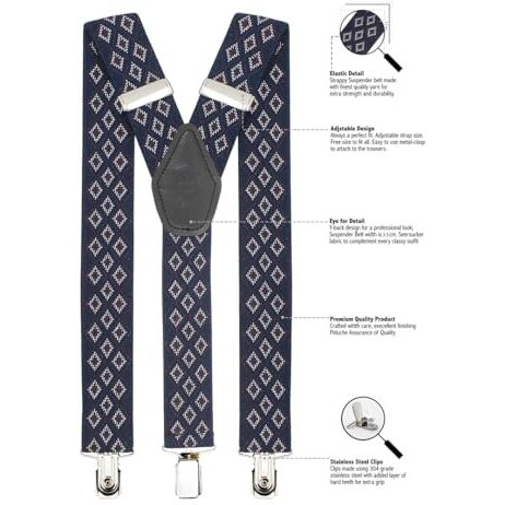 Peluche Voguish Blue Color Suspender For Men |Freesize - 3.5Cm Width And 110Cm Length