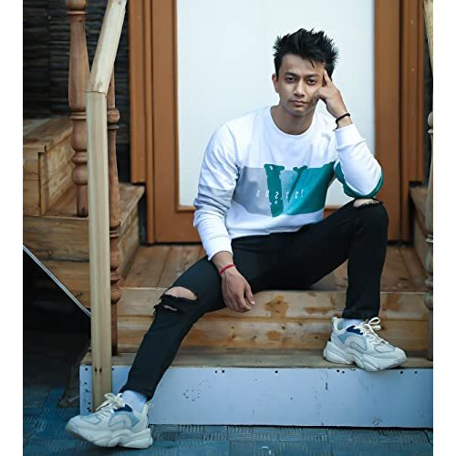 Juari Be A Gentleman Premium Super Combed Cotton Printed T-Shirt For Men - Stylish And Comfortable Long Sleeve Tee Featuring A Modern Color Block Design With Bold Graphic Print (Large, White)