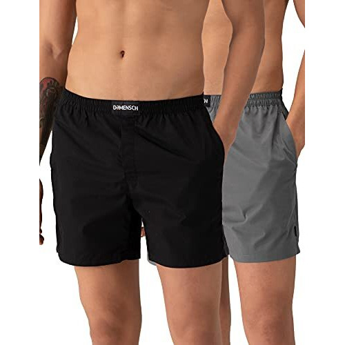 Damensch Men Cotton Boxers (Pack Of 2) (Dam-Sld-Lbx-Cab-Lg-Pack-2-M_I.Cape Black, Las Grey_M)