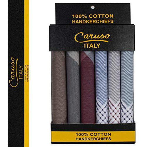 Caruso Italy Men's Italia 100% Pure Cotton Handkerchief Medium Multicolor Checks - Pack Of 6