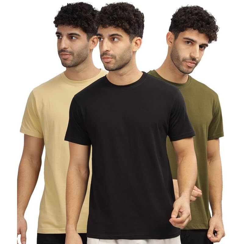 Xenovaurban Unisex Regular Cotton Combo Of 3 Solid Color Tshirt, Size L