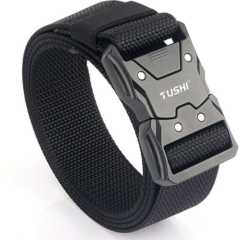 Tushi Men Military Style Quick Release Tactical Belt, Nylon Web Hiking Belt With Heavy Duty Seatbelt Buckle (Black)