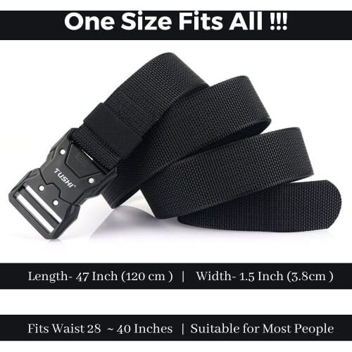 Tushi Men Military Style Quick Release Tactical Belt, Nylon Web Hiking Belt With Heavy Duty Seatbelt Buckle (Black)