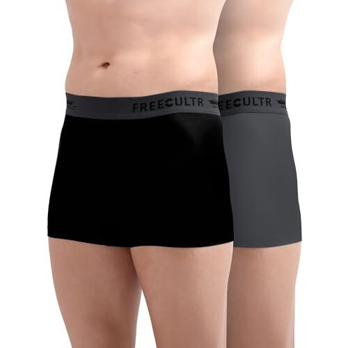 Freecultr Men's Underwear Anti Bacterial Micromodal Airsoft Trunk - Non Itch No Chaffing Sweat Proof - Size L Pack Of 2-Ash Grey,Pot Black