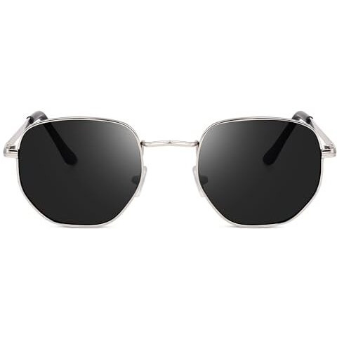 Dervin Uv Protected Hexagonal Sunglasses For Men And Women (Silver-Black)