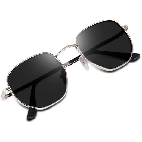 Dervin Uv Protected Hexagonal Sunglasses For Men And Women (Silver-Black)