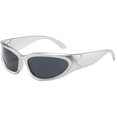 4Flaunt Futuristic Series Wraparound Y2K Sunglasses For Men & Women | Uv Protected | Full Rim Trending & Stylish Shades | Free Size (C3 - Silver Frame/Grey Lens)