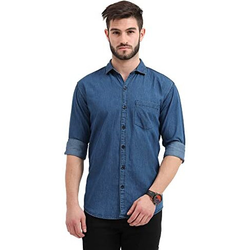 Miraan Men's Casual Light-Blue Denim Shirt (Siglightdenimxxl_Light Blue_Xx-Large)