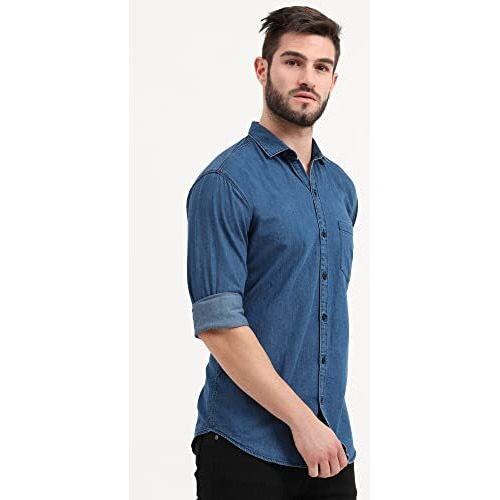 Miraan Men's Casual Light-Blue Denim Shirt (Siglightdenimxxl_Light Blue_Xx-Large)