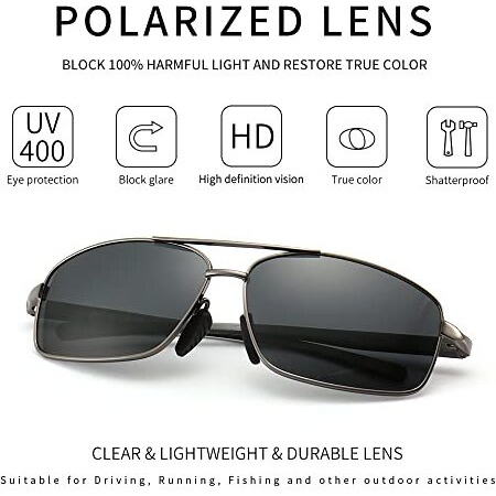 Sungait Men Uv Protection Ultra Lightweight Rectangular Polarized Sunglasses (Gunmetal Frame Gray Lens, 62) Sgt458Qkh-In