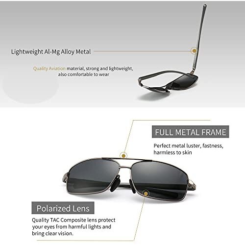 Sungait Men Uv Protection Ultra Lightweight Rectangular Polarized Sunglasses (Gunmetal Frame Gray Lens, 62) Sgt458Qkh-In