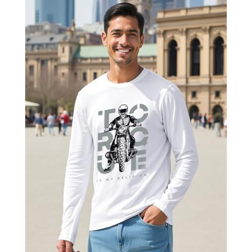 Bewakoof Men's Printed Regular Fit Full Sleeve Round Neck Cotton T-Shirt_ 459653_White_L