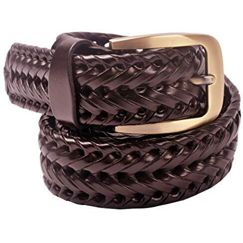 Vogard Mens Braided Genuine Leather Original Branded Belt | Woven Leather Belt For Casual Pants With Brass Buckle| Micro Adjustable (Brown)