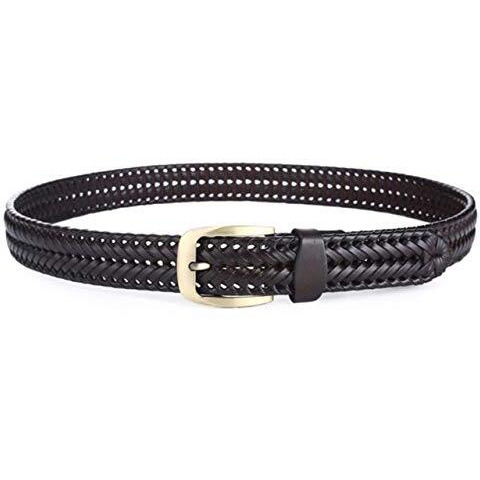 Vogard Mens Braided Genuine Leather Original Branded Belt | Woven Leather Belt For Casual Pants With Brass Buckle| Micro Adjustable (Brown)