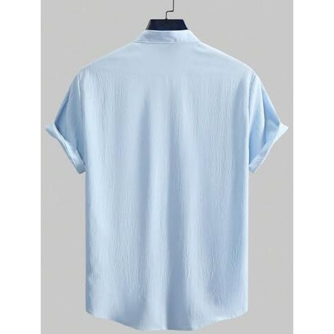 Swadesi Stuff Men's Regular Fit Polycotton Casual Chinese Collar Half Sleeve Solid Color Shirt (In, Alpha, Xl, Regular, Sky Blue)
