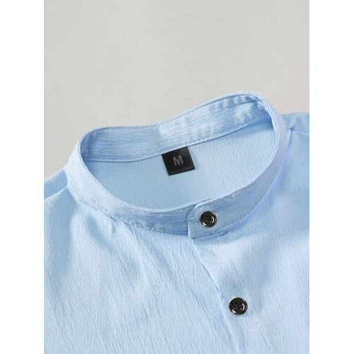Swadesi Stuff Men's Regular Fit Polycotton Casual Chinese Collar Half Sleeve Solid Color Shirt (In, Alpha, Xl, Regular, Sky Blue)