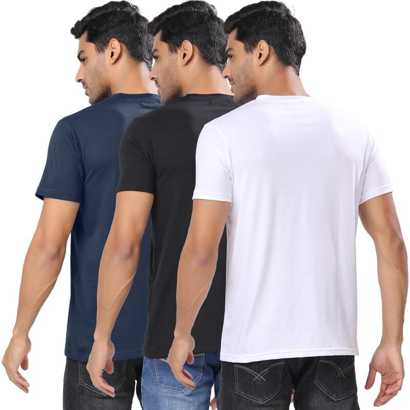 London Hills Men Round Neck Cotton Blend Multicolor Half Sleeve Solid Regular Fit T-Shirts (Pack Of 3), Medium