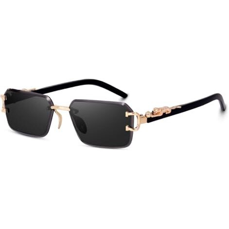 Dervin Uv Protected Rectangular Rimless Sunglasses For Men And Women (Black)