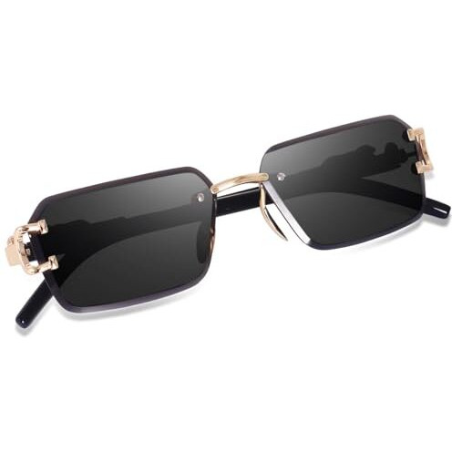 Dervin Uv Protected Rectangular Rimless Sunglasses For Men And Women (Black)