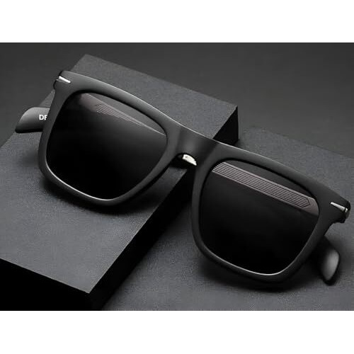 Roshfort Non Polarized Sunglasses For Men And Women Uv 400 Protection Square Shape Cooling Goggles Black Shade Sunglass (Italic Black -Medium)