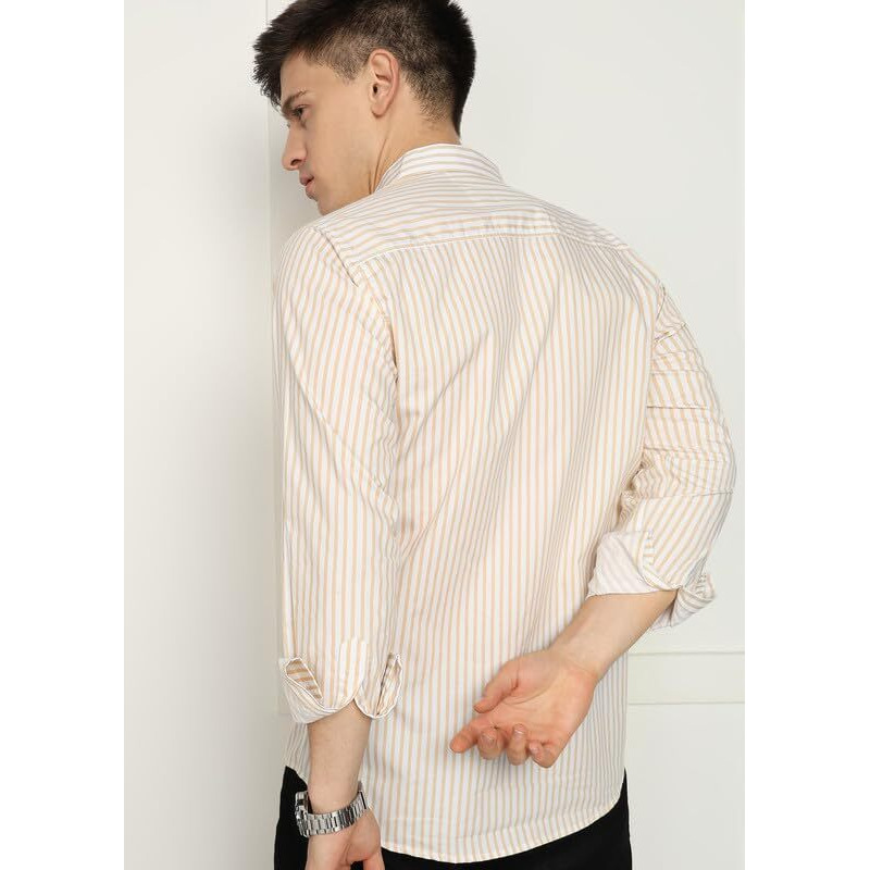Men's Cotton Casual Printed Solid Stylish Latest Slim Fit Shirt For Men (Brown-White Medium)