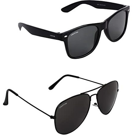 Creature Black Matt Finish Unisex Sunglasses Combo With Uv Protection