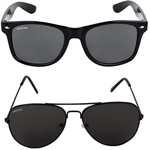 Creature Black Matt Finish Unisex Sunglasses Combo With Uv Protection