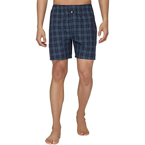 Xyxx Men's Super Combed Cotton Checkmate Boxer Shorts Elasticated Waist, Drawstring | Loungewear For Men Pack Of 2 (M Jet Black + Blue & Green Checks)