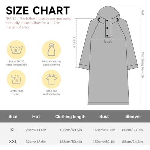 Palay Long Rain Coat, Waterproof Raincoat For Adults Reusable Hooded Rain Poncho With Wide Brim Lightweight Unisex Raincoat For Hiking, Travel, Motorcycle Riding (Length 126Cm)