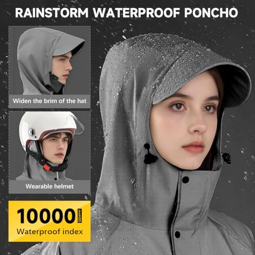 Palay Long Rain Coat, Waterproof Raincoat For Adults Reusable Hooded Rain Poncho With Wide Brim Lightweight Unisex Raincoat For Hiking, Travel, Motorcycle Riding (Length 126Cm)
