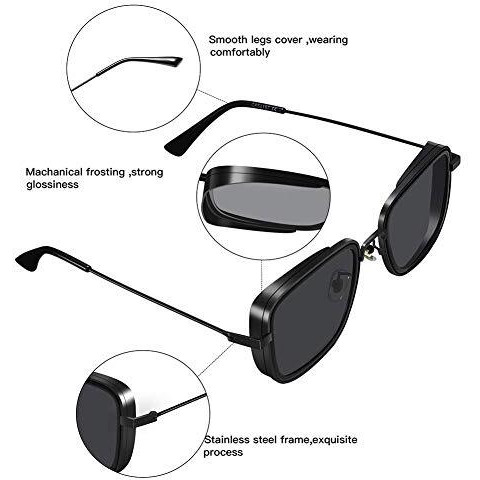 Dervin Unisex Square Non-Polarized Sunglasses Black Frame Black Lens (Medium) - Pack Of 1