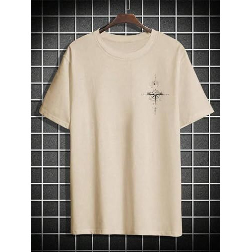 Jvx Men's Loose Fit T-Shirt (Mot-101-Beige-Xl_Beige